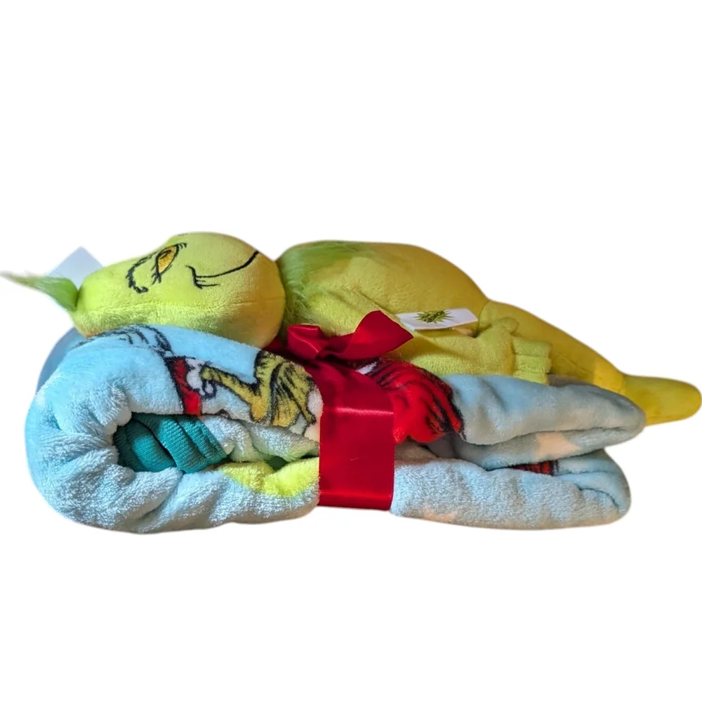 Dr. Seuss The Grinch Plush Hugger & Throw Set NWT - Picture 4 of 11